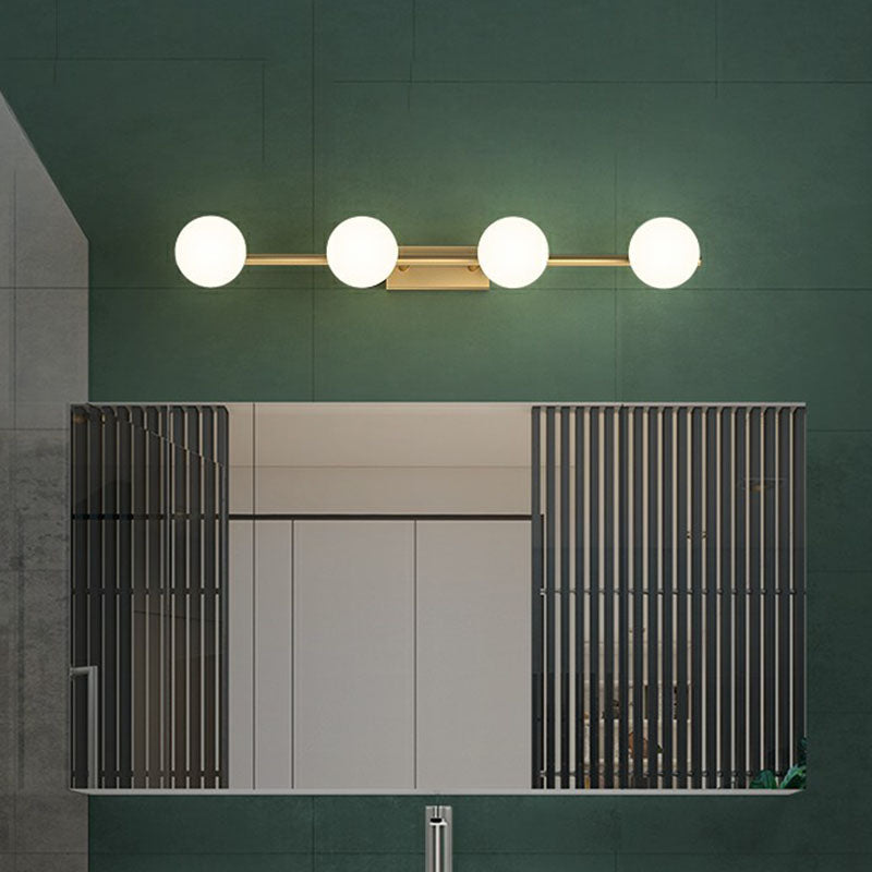 Goldene lineare Waschtische Wandleuchte Einfachheit Milchkugel Glas Wandleuchte für Badezimmer