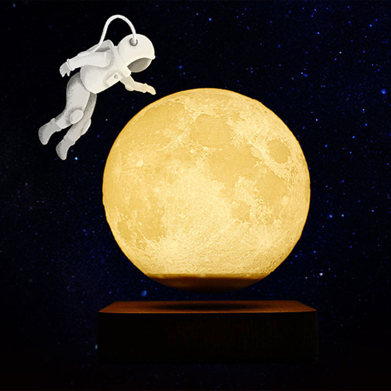 Magnetic Levitation Moon Shaped Night Light Novelty Kids Plastic LED Table Lamp with Square Wooden Base