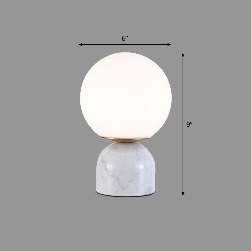 Globe White Glass Nightand Light Nordic 1 Lampe de table de tête avec base en marbre de dôme