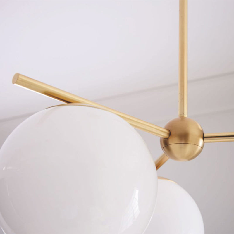 Minimalistic 3 Heads Chandelier Gold Ball Suspension Light with Cream Glass Shade