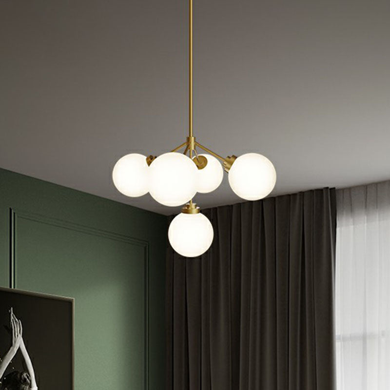 Sala da pranzo a sfera lampada leggera vetro opale vetro 5-bulb lampada sospesa minimalista in oro