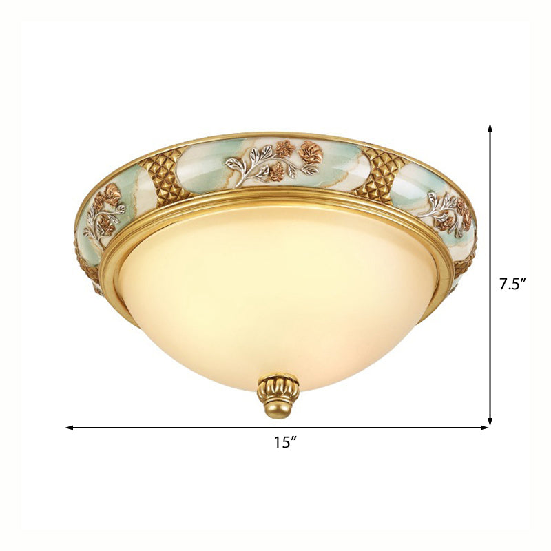 Plafonnier de salon en forme de bol, verre givré traditionnel, 3 lumières, éclairage de plafond en laiton, 15 "/ 19" de large