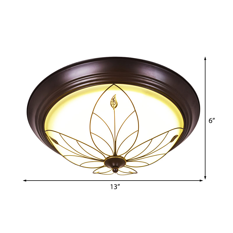 LED Frosted Glass Flush Light Fixture Traditional White Bowl Corridor Ceiling Lighting in Warm/White Light, 13"/19.5" Wide