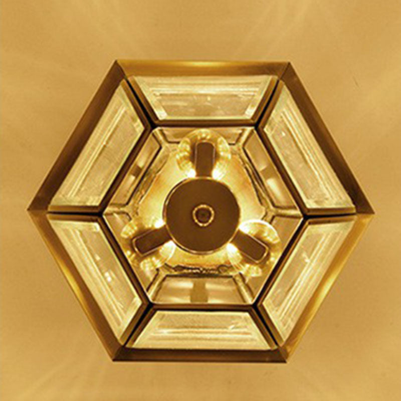Linterna colgante de techo Antigua ovalada colgante de vidrio transparente en latón para el comedor