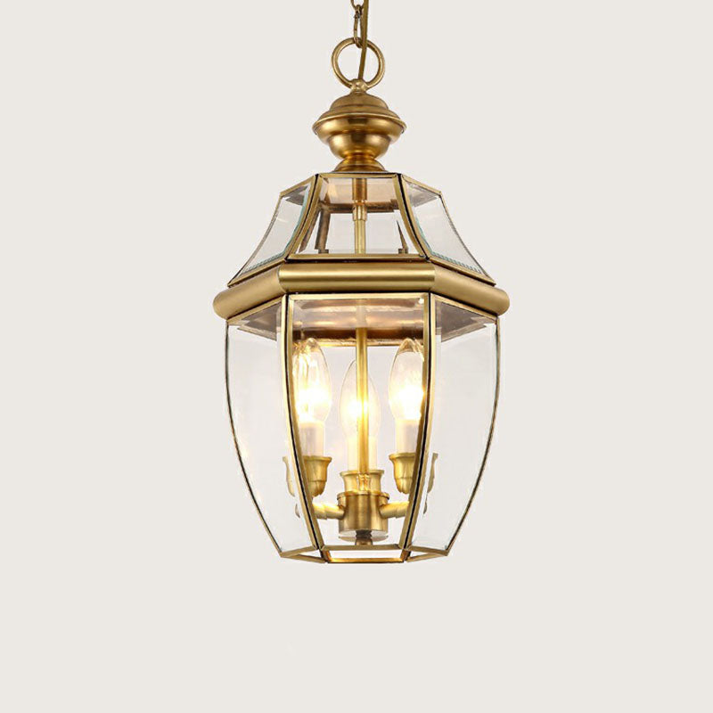 Brass Oval Lantern Pendant Lamp Colonial Style Clear Glass Corridor Ceiling Hang Light