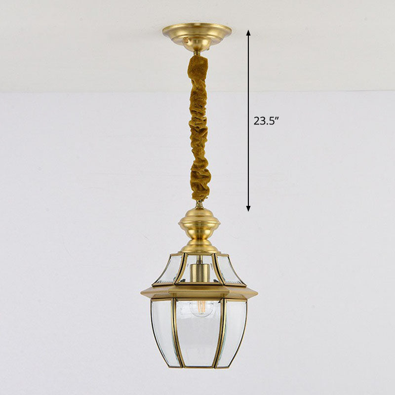 Laiton ovale lanterne suspension colonial Style en verre transparent plafond plafond lumière