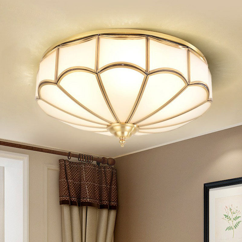 Scalloped Flush Ceiling Light Minimalistic White Glass Flush Mount Lighting Fixture