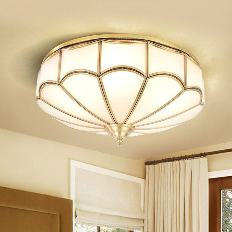 Scalloped Flush Ceiling Light Minimalistic White Glass Flush Mount Lighting Fixture