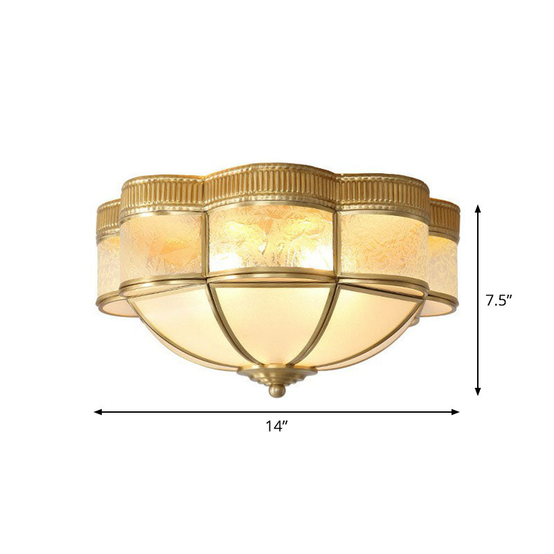 Dome Flushmount Lighting Traditional Brass Frost Glass Flush Mount Ceiling Fixture with Scalloped Edge