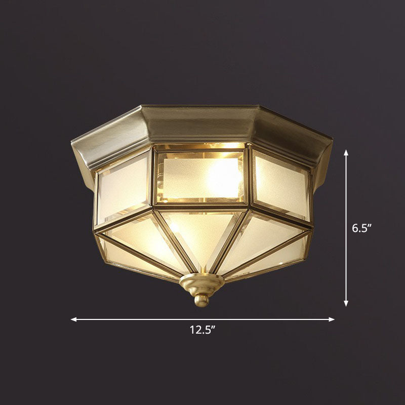 Cap Shaped Frosted Glass Ceiling Fixture Minimalist 2-Bulb Corridor Flush Mounted Light in Brass