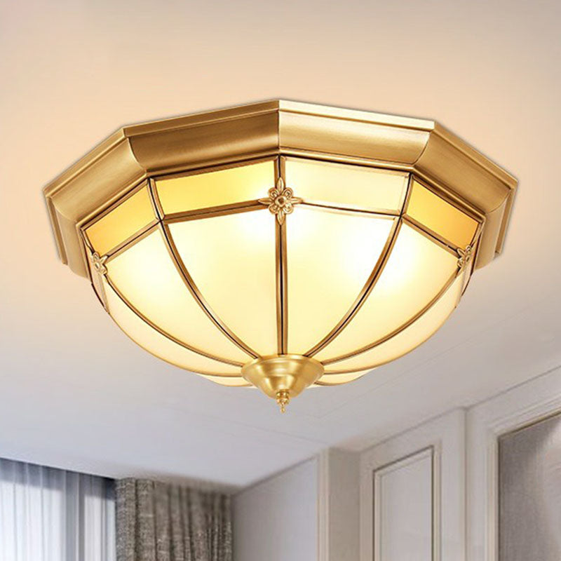 Colonial Dome Shaped Flush Mount Lighting Opal Frosted Glass Ceiling Fixture in Brass