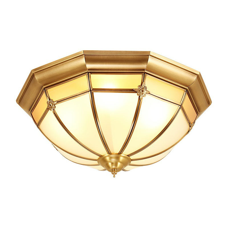 Colonial Dome Shaped Flush Mount Lighting Opal Frosted Glass Ceiling Fixture in Brass