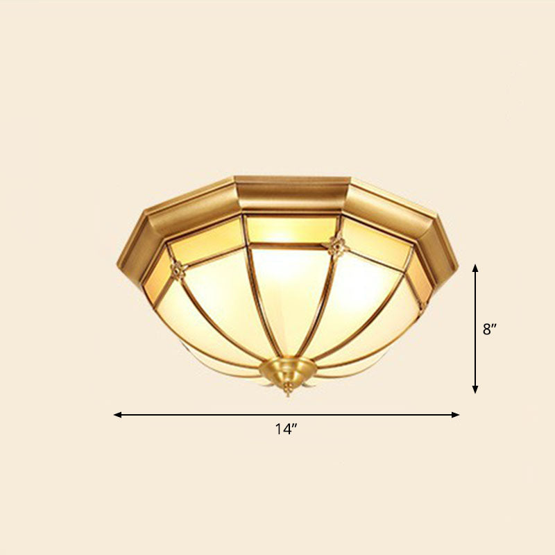 Colonial Dome Shaped Flush Mount Lighting Opal Frosted Glass Ceiling Fixture in Brass