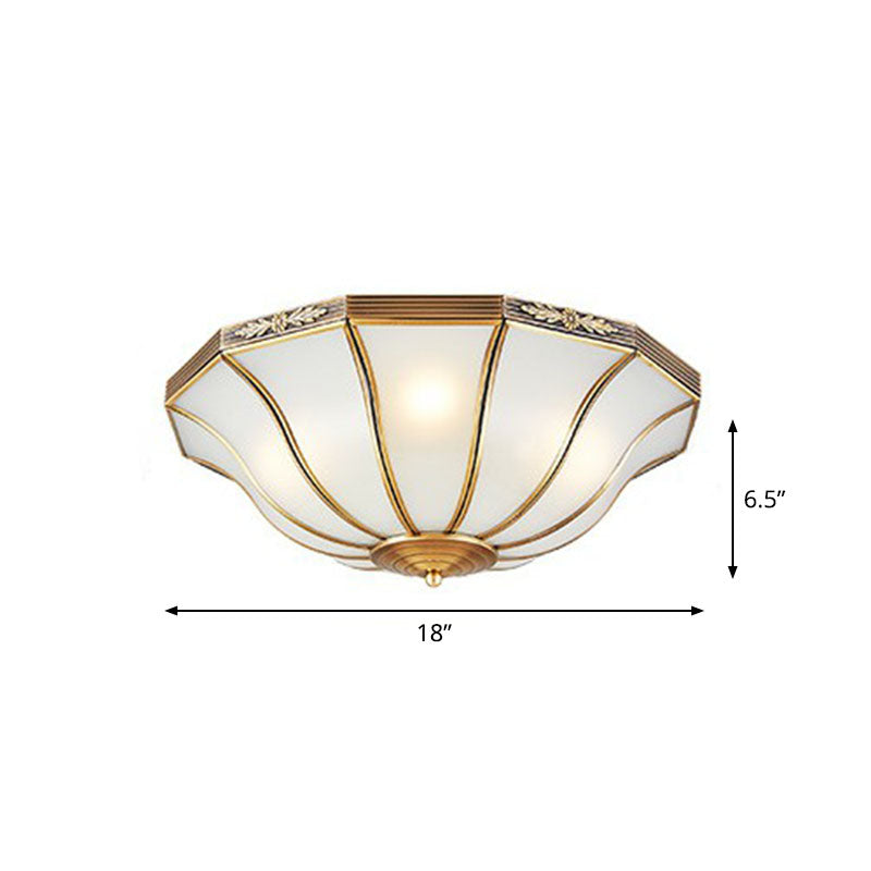 Traditional Bell Shaped Flush Mount Lamp Opaline Glass Flush Ceiling Light in Brass for Corridor