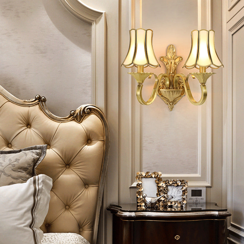 Bell Beveled Glass Wall Light Fixture Vintage Living Room Wall Mounted Lamp in Brass