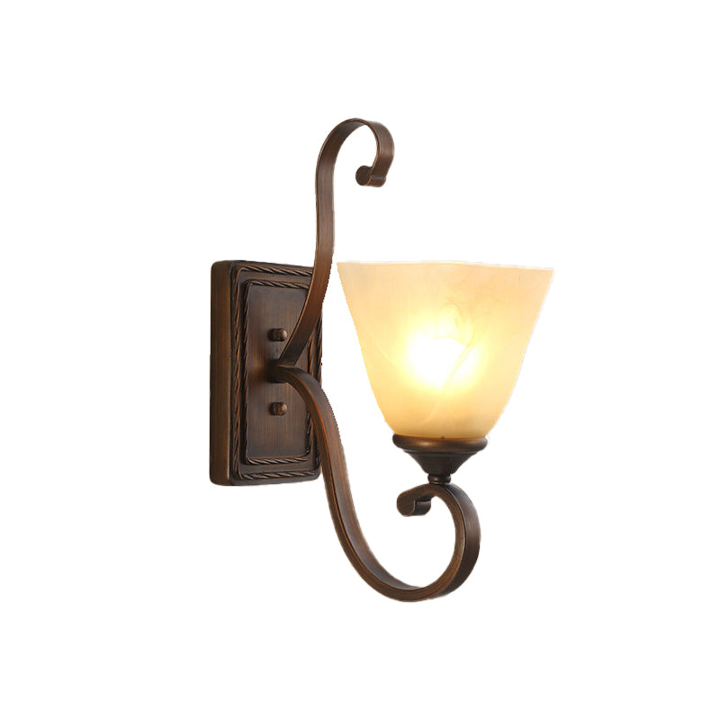 Single Light Frosted Glass Wall Lamp Vintage Style Brown Bell Living Room Wall Sconce Light