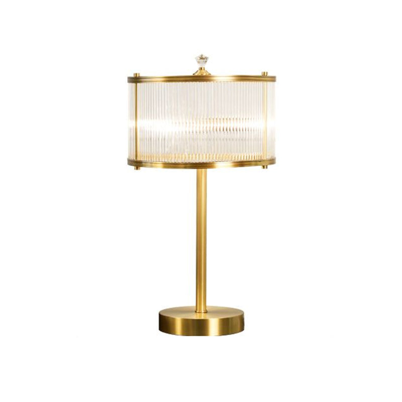Simplicity Drum Shade Nightstand Lamp 1��Bulb Clear Glass Rod Table Lighting in Brass for Bedside