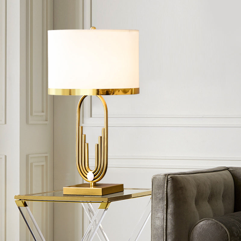 Fabric Drum Shade Table Lighting Ideas Minimalism 1-Light Living Room Nightstand Lamp