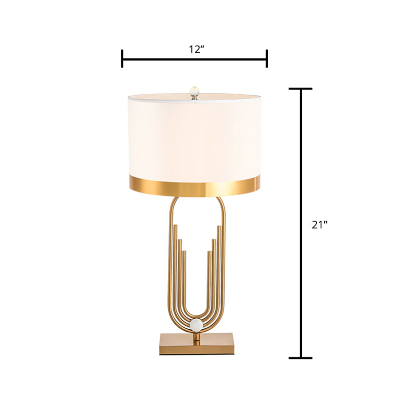 Fabric Drum Shade Table Lighting Ideas Minimalism 1-Light Living Room Nightstand Lamp