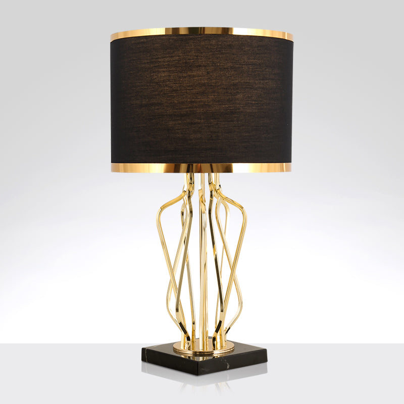 Fabric Drum Nightstand Lamp Simplicity 1 Bulb Living Room Table Lighting with Marble Base