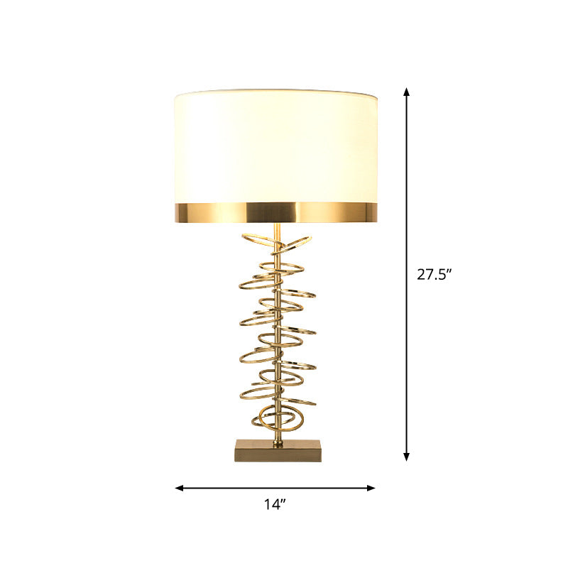 Lampe de table de tambour de style classique 1 Lumière de table de chevet de tissu de tête avec anneau métallique en laiton