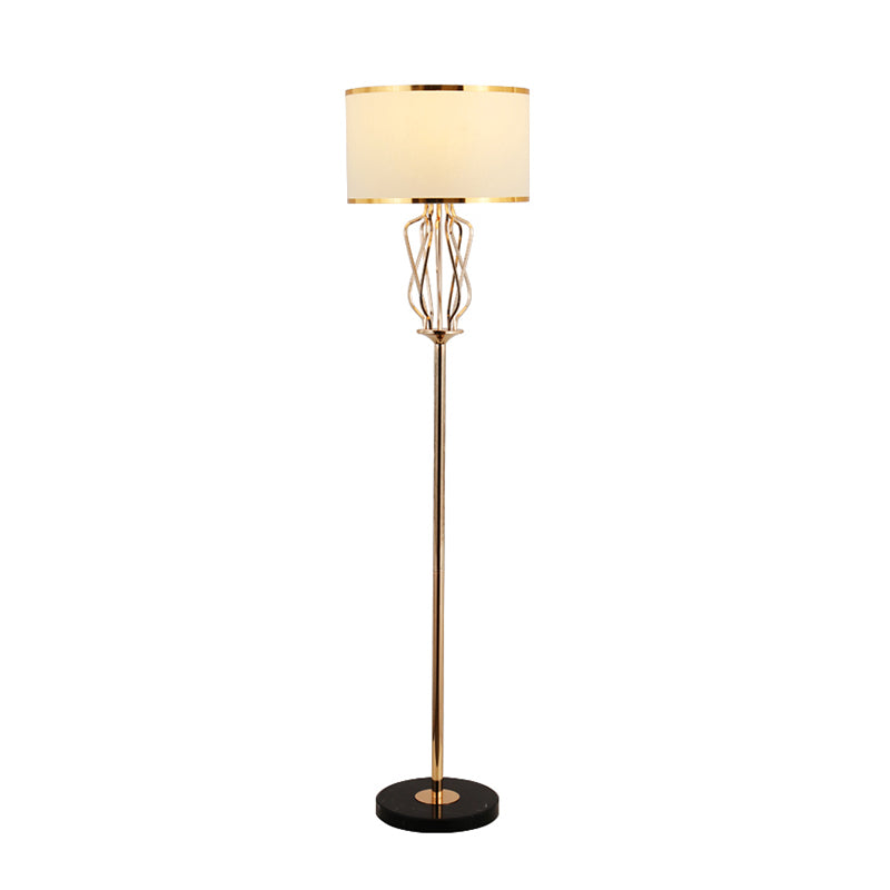 Round Fabric Standing Light Classic Style 1��Head Living Room Floor Lighting in Brass