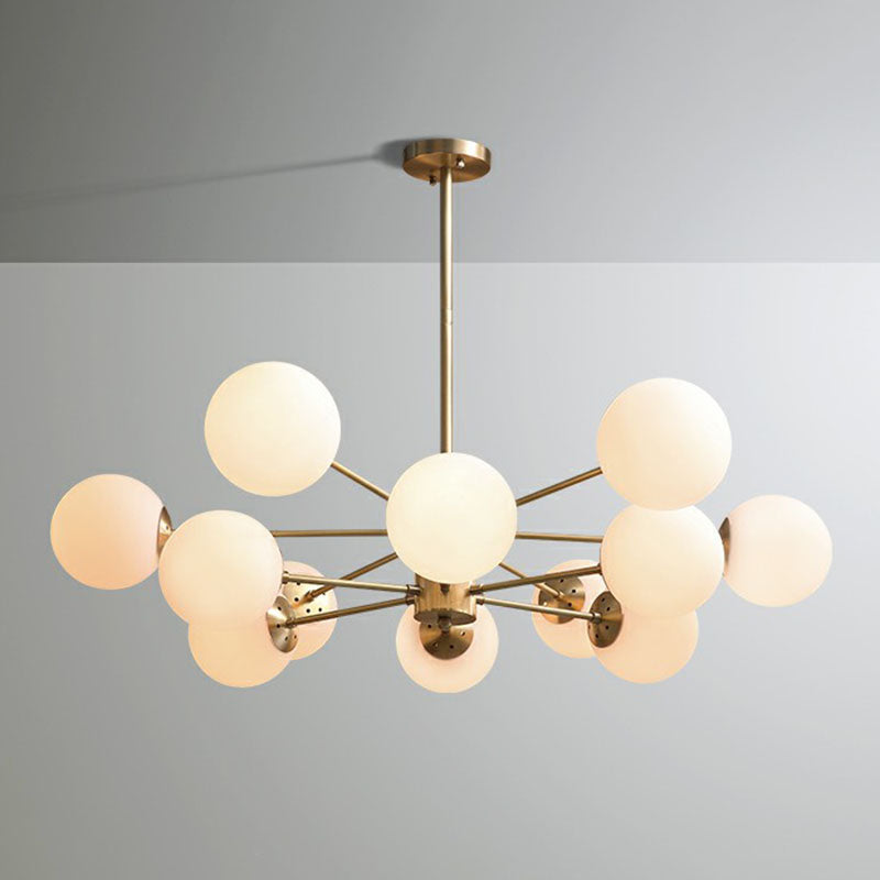 Frosted White Glass Ball Chandelier Minimalist Gold Finish Hanging Ceiling Light for Dining Room