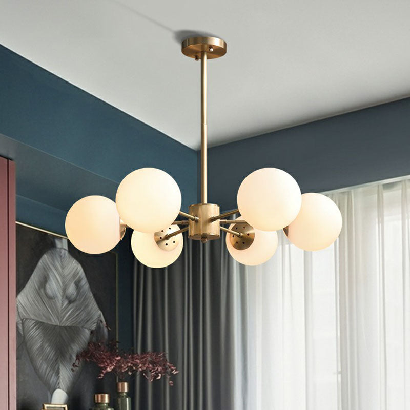 Frosted White Glass Ball Chandelier Minimalist Gold Finish Hanging Ceiling Light for Dining Room