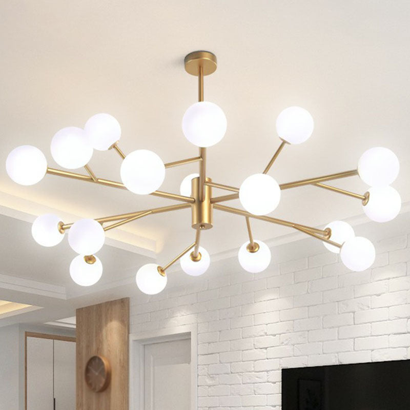 Ramo metallico LED LED Sospensione Light Postmodernist Gold Candelier con sfera Opal Glass Shade