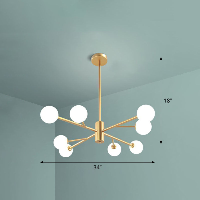 Ramo metallico LED LED Sospensione Light Postmodernist Gold Candelier con sfera Opal Glass Shade