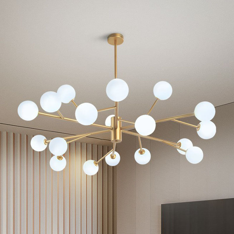 Ramo metallico LED LED Sospensione Light Postmodernist Gold Candelier con sfera Opal Glass Shade