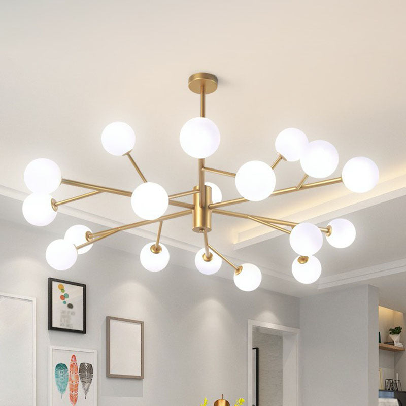 Ramo metallico LED LED Sospensione Light Postmodernist Gold Candelier con sfera Opal Glass Shade