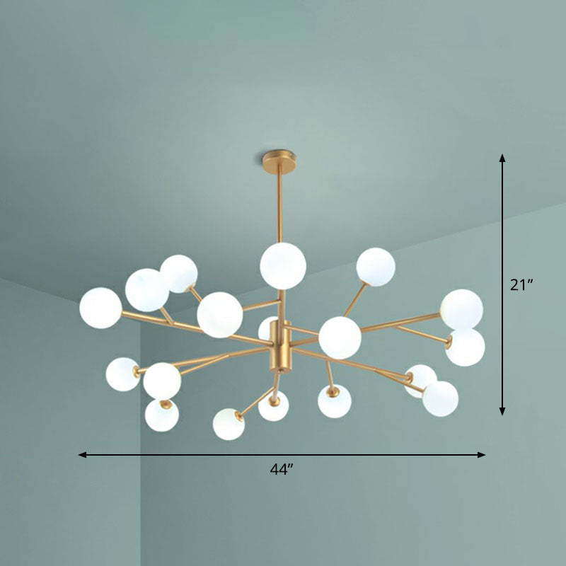 Ramo metallico LED LED Sospensione Light Postmodernist Gold Candelier con sfera Opal Glass Shade