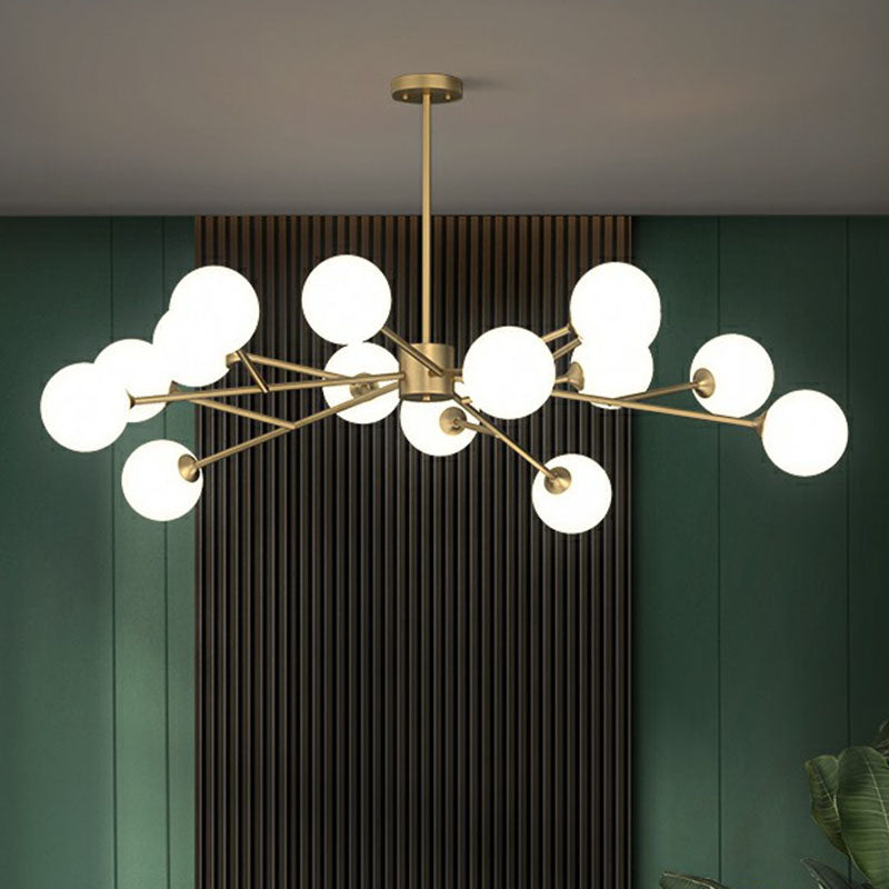 Postmodern Tree Branch Chandelier Milk Ball Glass Soggiorno Appedere Luce in oro
