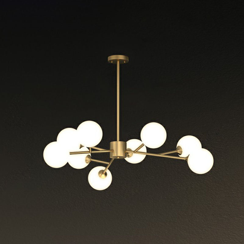 Postmodern Tree Branch Chandelier Milk Ball Glass Soggiorno Appedere Luce in oro