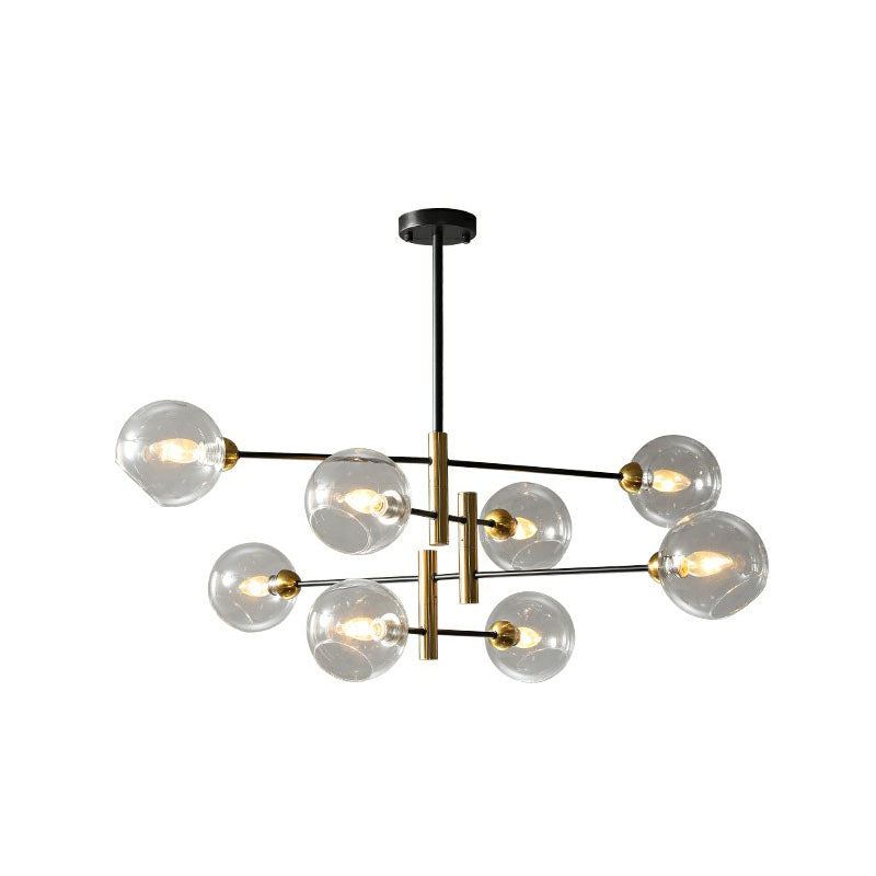 Glass Dome Chandelier Minimalism Black and Brass Suspended Lighting Fixture for Dining Room