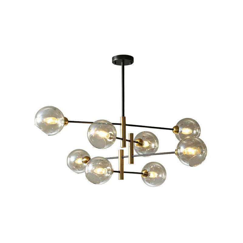 Glass Dome Chandelier Minimalism Black and Brass Suspended Lighting Fixture for Dining Room