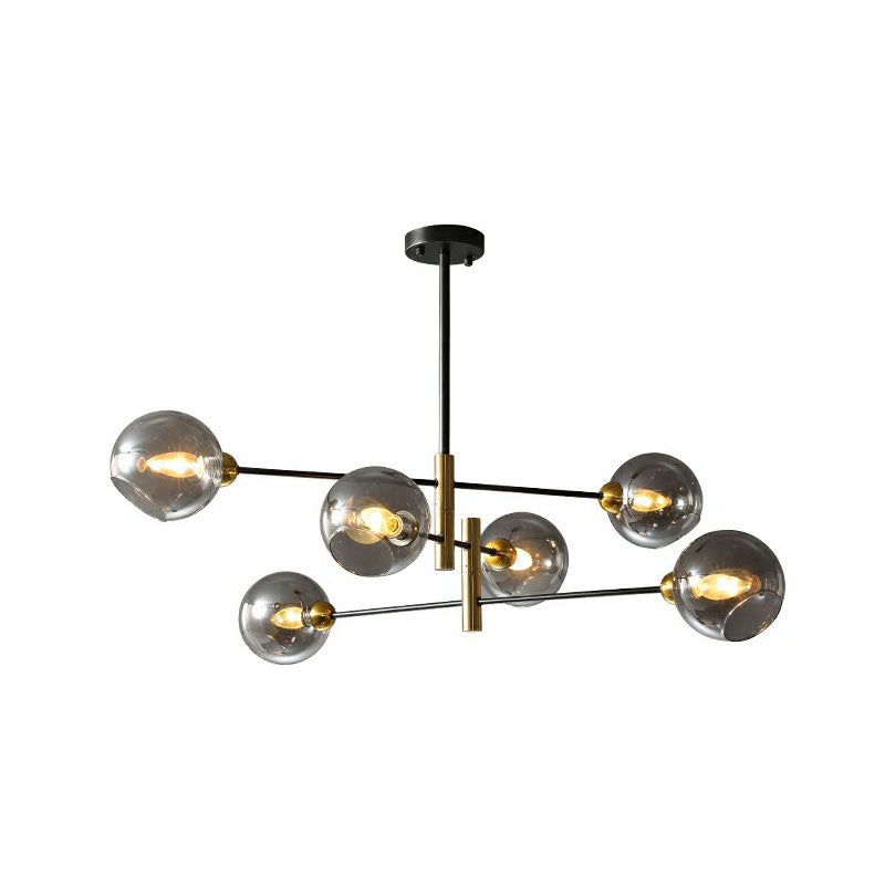 Glass Dome Chandelier Minimalism Black and Brass Suspended Lighting Fixture for Dining Room