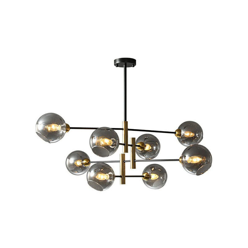Glass Dome Chandelier Minimalism Black and Brass Suspended Lighting Fixture for Dining Room