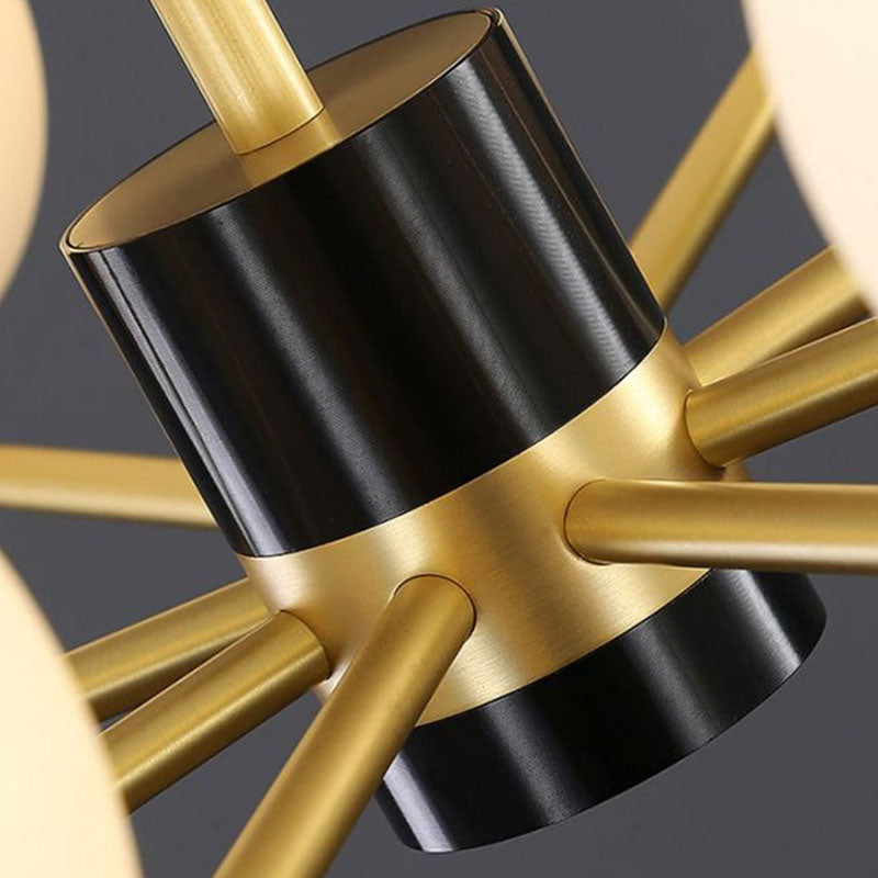 Glibe de vidrio de leche Araña Postmodernismo Acabado de oro Luz colgante con diseño radial