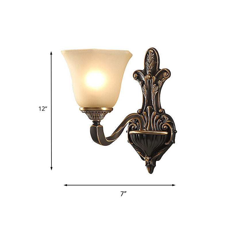 1/2-Light Wall Light Fixture Vintage Porch Wall Sconce with Flared Frosted Glass in Bronze