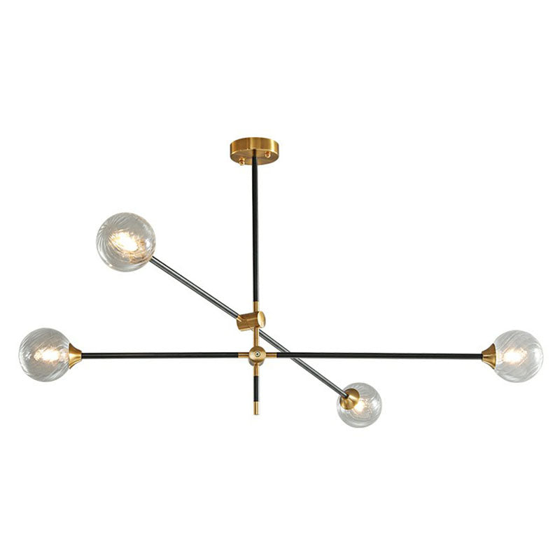 Ball Glass Suspension Light Minimalism Black-Brass LED Chandelier with Adjustable Arm