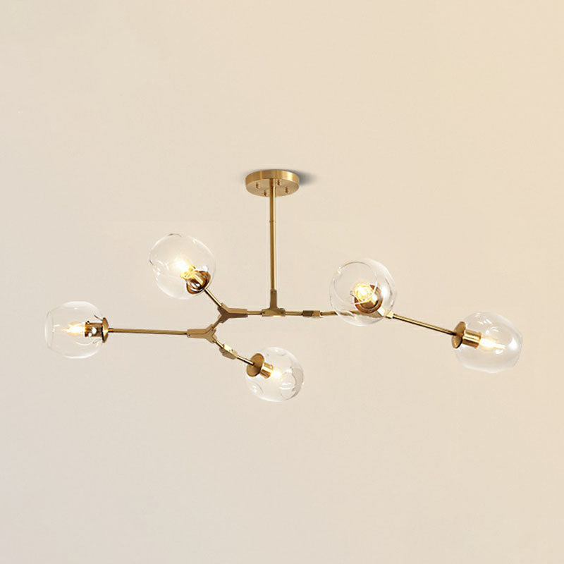 Postmodern DNA Hanging Ceiling Light Transparent Glass Living Room Chandelier in Gold