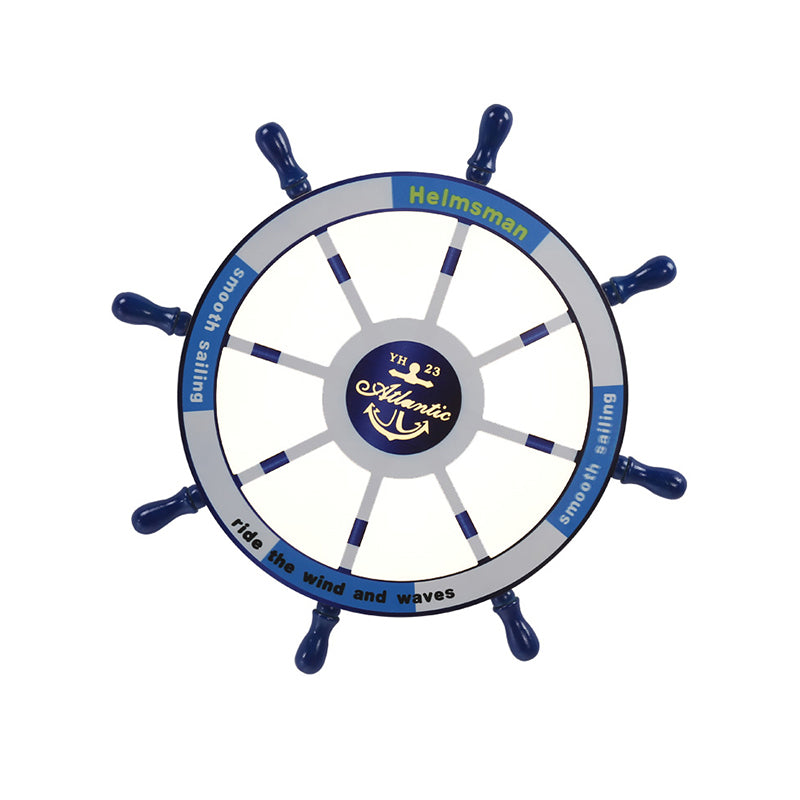 Rudder Chambre à coucher LED Flush Mount Lighting Wood Kids Style Flush Mount Ceiling Light in Blue