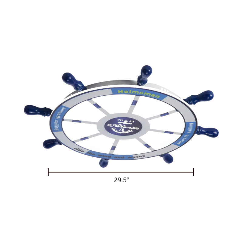 Rudder Chambre à coucher LED Flush Mount Lighting Wood Kids Style Flush Mount Ceiling Light in Blue