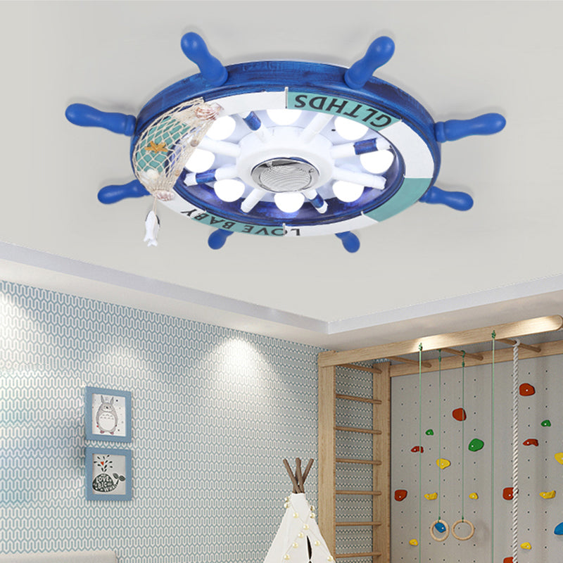 Wood Rudder Flush Light Contemporary Blue LED Flush Ceiling Light Fixture for Nursery
