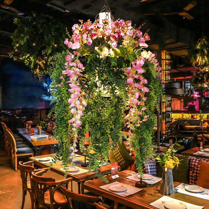 Farmhouse Plant Chandelier Light Metallic 4-Head Suspension Pendant for Restaurant