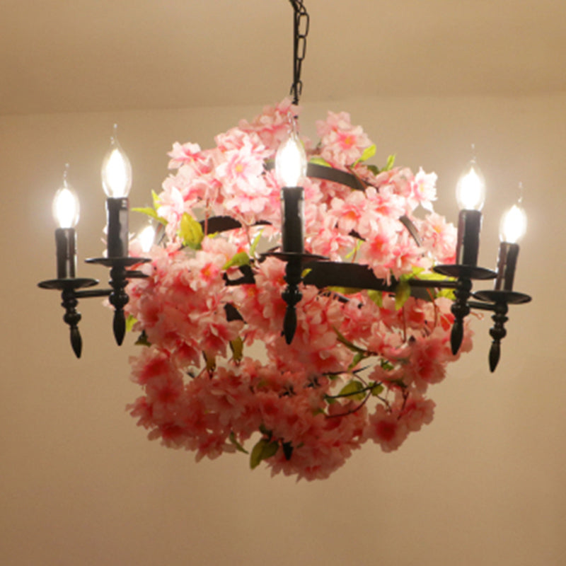 Pink Cherry Blossom Chandelier Farmhouse Metal Dining Room Suspension Light Fixture