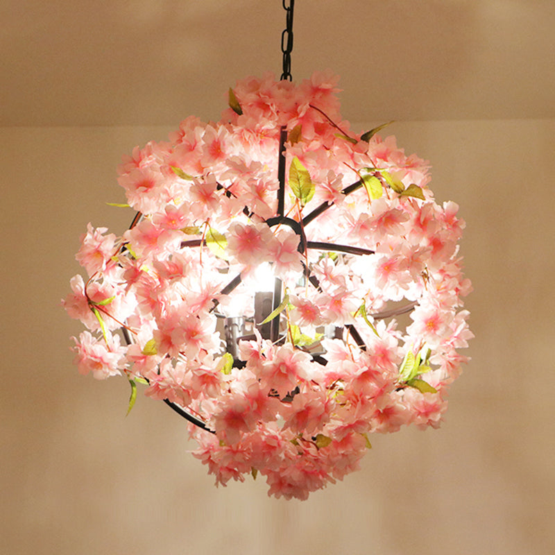 Pink Cherry Blossom Chandelier Farmhouse Metal Dining Room Suspension Light Fixture