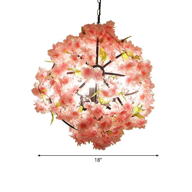 Pink Cherry Blossom Chandelier Farmhouse Metal Dining Room Suspension Light Fixture